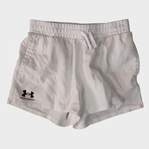 Under Armour Loose White Jersey Knit Medium Shorts Drawstring Waist